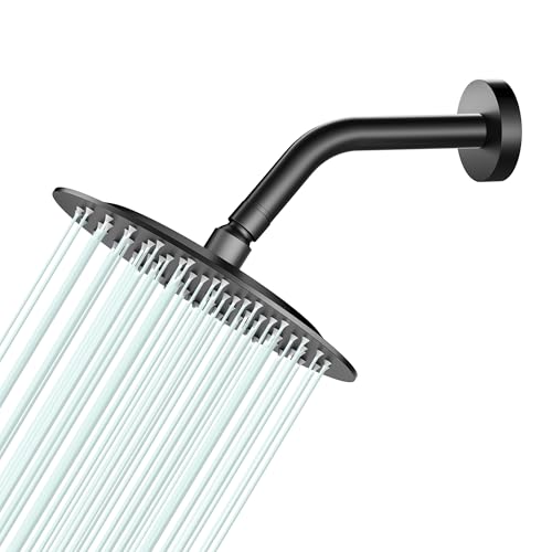 All Metal Rain Shower Head - Heavy Duty Stainless Steel, Easy Install, High Water Flow, Ultra-Thin Modern Design for Bathroom (D-Matte Black, 8)
