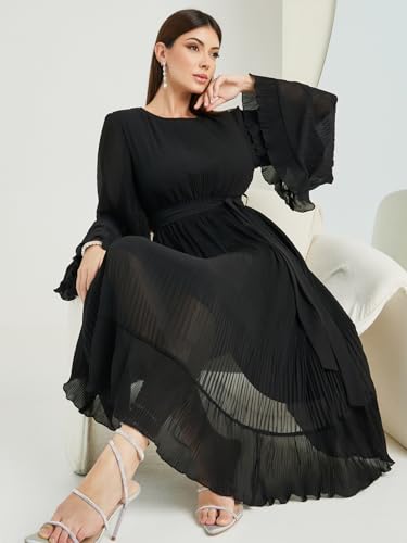 Image of Styli Women Animal Print Shift Midi Dress | Boat Neck with Flared Sleeves Dress for Women| Stylish One Piece Dress for Party, Casual & Evening Outfits