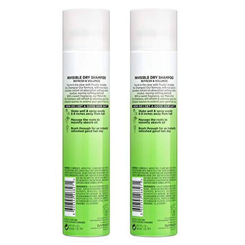 Garnier Haircare Fructis Style Invisible Dry Shampoo Melon-Tini, Refresh & Volumize With No Visible Residue, Powered By Rice Starch To Instantly Absorb Oil, Silicone Free, 2 Count #TOP1