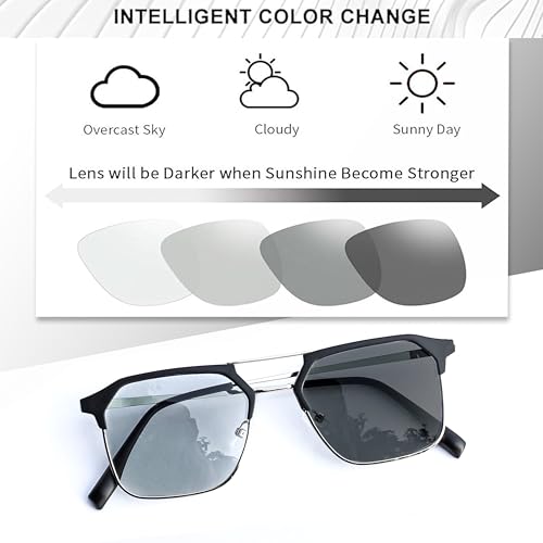 Image of Photochromic Square Sunglasses for Men, Metal Frame, UV Protection, Stylish Everyday Eyewear