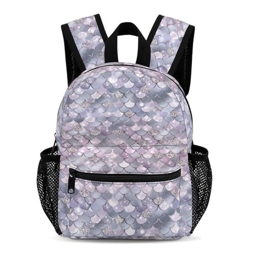 Pink Glitter Mermaid Scales 13 Inch Backpack Lightweight Double Shoulder Bag with Zippers Unisex Daypack