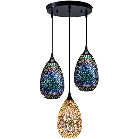 3D Glass Pendant Light with Colored Hammered Shade Cover