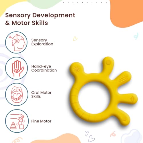 Image of Infantso Finger Shape Soft Silicone Teether for 6+ Months, BPA Free Teething Toy for Babies with Textured Surface for Soothing Gums. 100% Food Grade, No-Choke Design (Finger - Yellow)