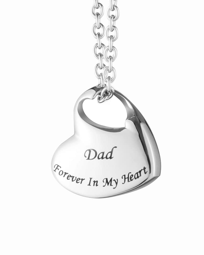 MCJKPCremation Jewellery Urn Necklace for Ashes Forever in My Heart Carved Ashes Keepsake Memorial Gifts Pendant Name Necklace Urns for Human Ashes Dad Mum Son Brother Husband