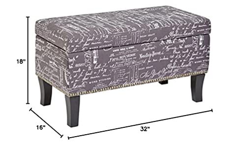 First Hill Fhw Endora Rectangular Fabric Storage Ottoman With Script-Style Pattern - Storm Grey #TOP2