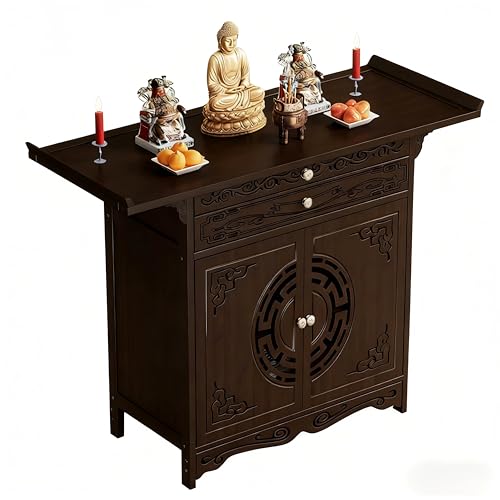 BDKNBHG Meditation Altar Table - Buddhist Pooja Shrine Altar Table Shrine Ancestral Ancestor Chinese for Altar Pooja Tables High Altars with Storage,Walnut/39.3IN