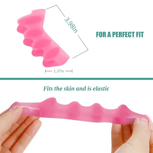 Image of 4 Pcs Silicone Toe Spacers - Yoga Toe Separators for Toe Straightening & Relaxation | Correct Overlapping Toes, Bunions, Hammer Toe | Toe Support toe separators for Women & Men (Pink, 3.98)