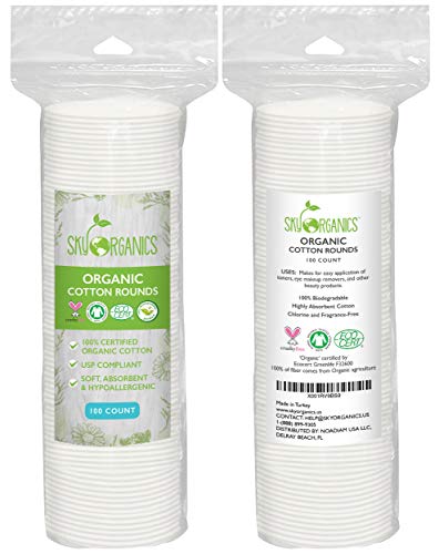 Sky Organics Organic Cotton Rounds for Sensitive Skin, 100% Pure GOTS Certified Organic for Beauty & Personal Care, 300 ct