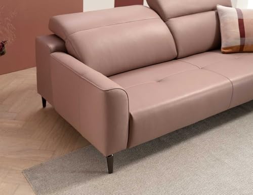 Image of Fabrique Styles 3 Seater with Puffy Moden Design Leatherette Pink Sofa with Moveable Headrest Sturdy Design with a Lightweight Frame & Stainless Steel Legs | Furniture for Home Office & Living Room