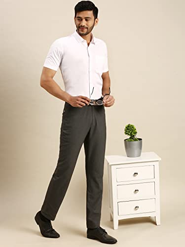 Image of RAMRAJ COTTON Men White Half Sleeve Shirt Crafted For Comfort| Durability| And Timeless Everyday Style