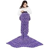 WSLCN Mermaid Tail Blanket for Adults Kids Handmade Knitted Crochet Sleeping Bag Warm Wearable-Blankets C 145 * 70cm