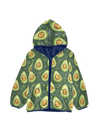 Green Avocado Cute Girls Fleece Jacket Girls Fall Jacket Boys Coats Zip Up Hoodie Children Sherpa Warm Outerwear 2-10T