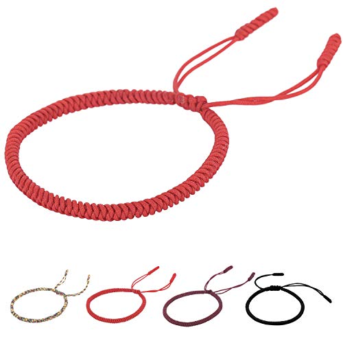 crea and co Bracelet Rouge Tibétain Bouddhiste Porte Bonheur et Chance Rouge en Corde à Noeud Coulissant Ajustable pour Homme et Femme (Rouge)