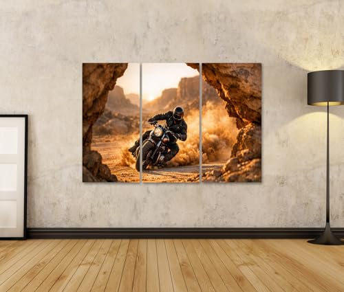 Tableau sur toile moto désert islandburner triptyque déco - 2