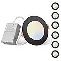 Amico 6 Pack 4 Inch 5CCT Ultra-Thin LED Recessed Ceiling Light with Junction Box, 2700K/3000K/3500K/4000K/5000K Selectable, 11W Eqv 70W, Dimmable Canless Downlight, 800LM High Brightness,Black