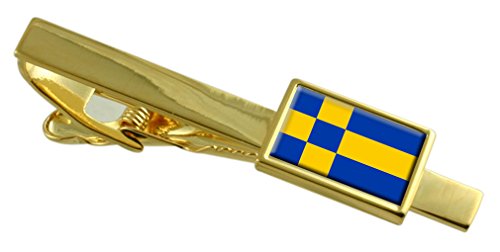 Sujetacorbatas de Tilburg personalizado en color oro con grabado de bandera