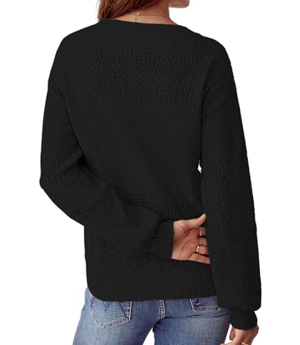NORACORA Women's V Neck Sweaters Crochet Soft Lightweight Knit Loose Pullover Sweater Long Sleeve Fall Top 2025 Outfits3