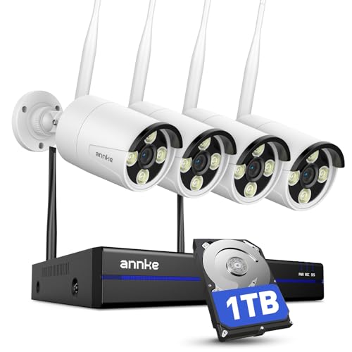 ANNKE 3MP Kit Caméra de Surveillance WiFi Extérieure, 10CH 5MP 1To NVR et 4X 3MP IP Caméra, Audio Bidirectionnel, Détection de Mouvement, 30m IR Vision Nocturne,...