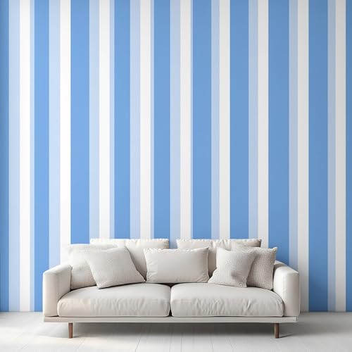 Image of Blue and White Stripe Wallpaper, Striped Wall Mural, Bedroom Wallpaper for Living Room, Home Decor, Photo Wall Paper, 130 x 80 cm CKO-0