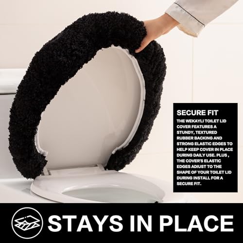 Image of Microfiber Toilet Lid Cover, 17.5 inchx15 inch Fits Round Oblong and Elongated | Toilet Seat Covers for Bathroom, Machine Washable, Decorative Fuzzy fur Look Round Toilet Seat Cover Extra Soft Absorbent