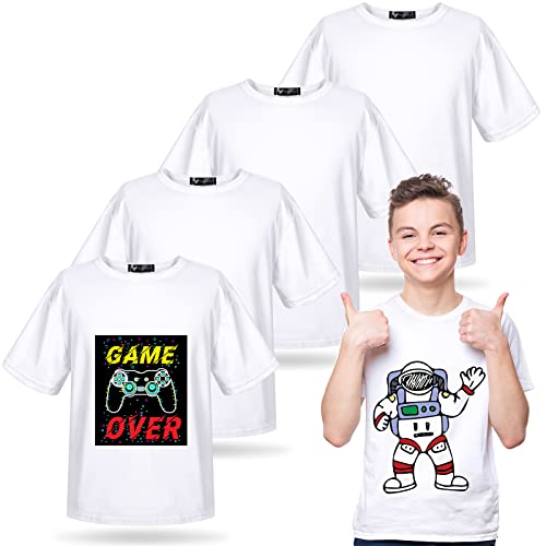 5 Pack Youth Sublimation Blank T Shirt White Polyester Crew Neck Short Sleeve Sublimation T Shirt(XL)