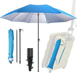Menz Sonnenschirm Strand Ø 160 cm in Blau - Funktioneller Reise Sonnenschirm UPF 50+ für Koffer - Praktischer Strandschirm klein faltbar, kompakter Strandschirm koffertauglich