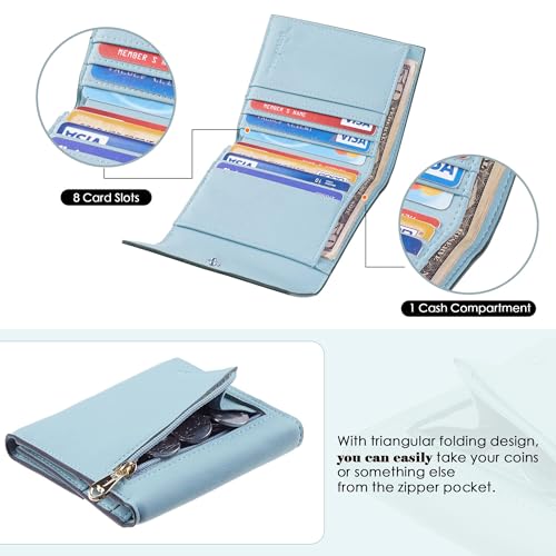 Image of Travelambo RFID Blocking Wallet Women Small Womens Wallet Credit Card Holder Mini Compact Trifold Wallets for Women with Coin Pocket Zipper