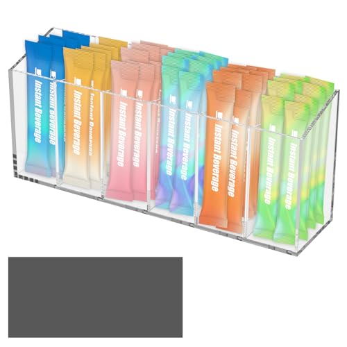 YUEKUNTJ 6-Grid Acrylic Drink Packet Storage Organizer for Beverages, Water Flavor Packets & More - 26x10x6.7cm for Kitchen & Desktop