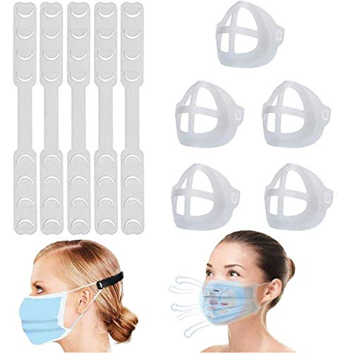 Preisvergleich Produktbild 5 Stück Maskenhalterung Masken Halterung +5PCS Maskenhaken,Wiederverwendbare Nasenpads Masken, Lippenstift-Schutz-Ständer Verstellbare Schnalle Verringerung Ohrenermüdung (B)
