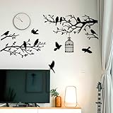 Peacoblue Schwarze Zweige und Vögel Wandaufkleber Dekoration, abnehmbar, selbstklebend, 2 Bögen 30 x 96 cm Vinyl-3D-Wandbilder für Schlafzimmer, Wohnzimmer, Nähzimmer, Klassenzimmer, Spielzimmer