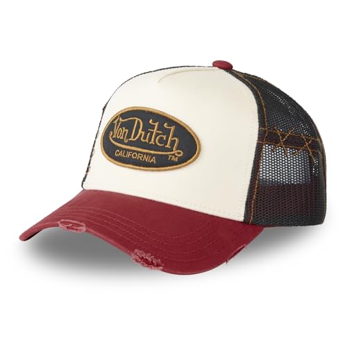 Von Dutch Gorra Hombre y Mujer, Gorra Trucker GREY, Ajustable, Beige/Rojo/Negro, Talla única