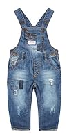 KIDSCOOL SPACE Baby & kleine Jungen Mädchen Große Latztasche Aufgesetzte Jeans-Latzhose aus gewaschener Baumwolle,Blau,3-4 Jahre