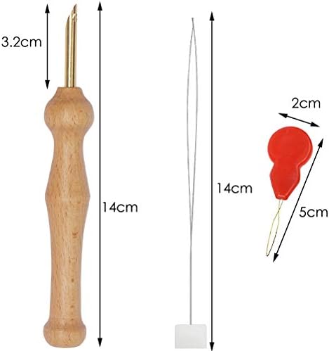 2 Pack Punch Needle, Wooden Embroidery Pen Punch Needle Set Large Punch Needle with Needle Threader for DIY Craft Stitching