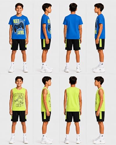 Image of Pro Athlete Boys Active Shorts Set - 3 Piece Athletic Dry Fit Graphic Tees Tank Tops and Basketball Shorts for Boys