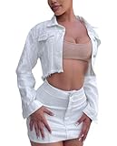 FairBeauty Women's Washed Distressed Denim Jacket Long Sleeve Ripped Button Up Cropped Jean Jacket