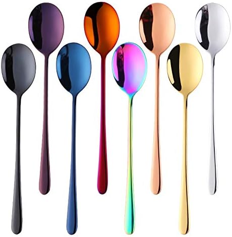 Dessert Spoons Mini Color Stainless Steel Spoons Long Handle Spoons Rose Gold Soup Spoon For Ice Cream Dinner Spoons Rice/Salad Tableware Spoons (Color : 4pcs as photo 4) (6pcs rose gold)