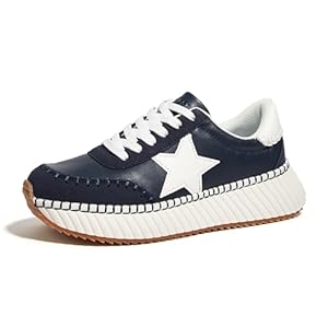 LUCKY STEP Women’s Star Platform Sneakers Fashion Chunky Retro Trendy Casual Tennis Running Trainning Walking Shoes