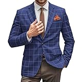 KSWYCT Mens Plaid Blazer Western Sport Coats for Men Lightweight Notch Lapel Two Button Business Jacket Casual Sports Coat Royal Blue XL