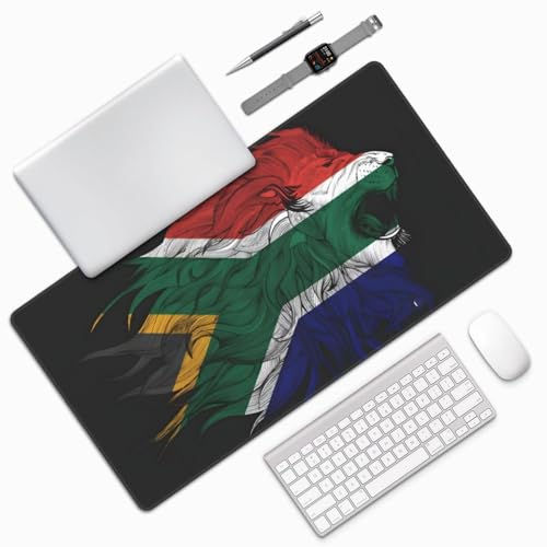 Lion South Africa South African Flag Big Mousepad Extended Large Cool Design Laptop Keyboard Non Slip Rubber Base with Stitched Edges for Home