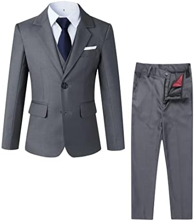 kretenier Formal Slim Fit Boys Suit Charcoal Gray Wedding Suit Set for Boys(Size 10)