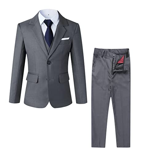 Kretenier Formal Slim Fit Boys Suit Charcoal Gray Wedding Suit Set For Boys(Size 8) #TOP16