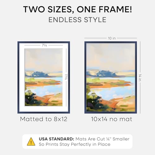 Image of Homeforia 10x14 Picture Frame Navy Blue, High End Metal 10x14 Wall Hanging Frame with Mat 8x12, 10 x 14 Poster Frame Matted to 8 x 12 inch Photo, 10by14 Thin Frames, Tempered Glass, Wall Kit, Set of 1
