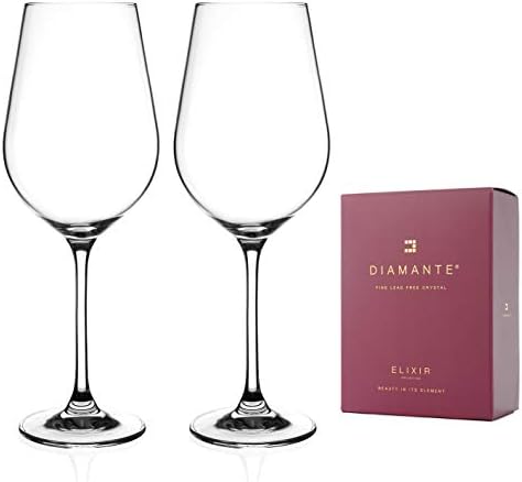 DIAMANTE Red Wine Glasses Pair - Auris Collection Undecorated Crystal - Set of 2