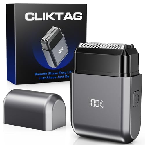 CLIKTAG Mini Electric Razor for Man: Electric Foil Shavers for face - IPX7 Waterproof Cordless Razor with LED Display Fast Charge Micro-Comb Technology Upgraded Blades, Carbon Grey