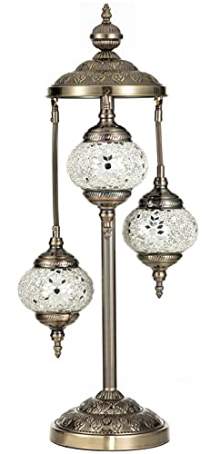 3 Globes Turkish Mosaic Table Lamp Moroccan Lanterns Tiffany Style Stained Glass Bedside Lamp Handmade Antique Bohemian Decorative Lamp For Living Room. (1) #TOP1