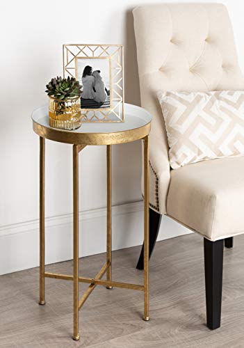 Kate And Laurel Celia Round Metal Foldable Tray Accent Table, White With Gold Base #TOP1