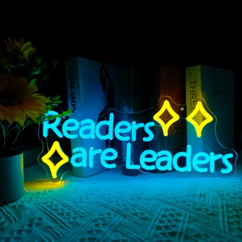 Image of LED Neon Sign Readers are Leaders Yellow Neon 16.5 inchx7.9 inch USB Power Dimmable Classroom Library Reading Corner Decoration Motivational Gift for Teacher Student Book Lovers