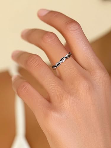 Silvora 925 Sterling Silver Ring Twisted Rope Wedding Band for Women with Cubic Zirconia Size 4-123