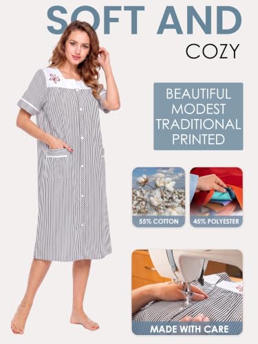 Image of Casual Nights Women's Snap - Front House Dress Short Sleeve Woven Housecoat Duster Lounger Robe with Pockets