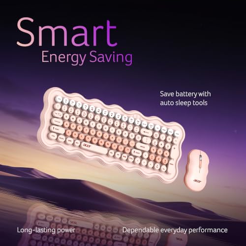 Image of Acer PopGo Wireless Keyboard and Mouse Combo | 2.4GHz Wireless USB Receiver | Retro Round Keycaps Keyboard | 1200 DPI Optical Mouse | Plug & Play | Power Saving Design for PC, Laptop, Desktop | Beige